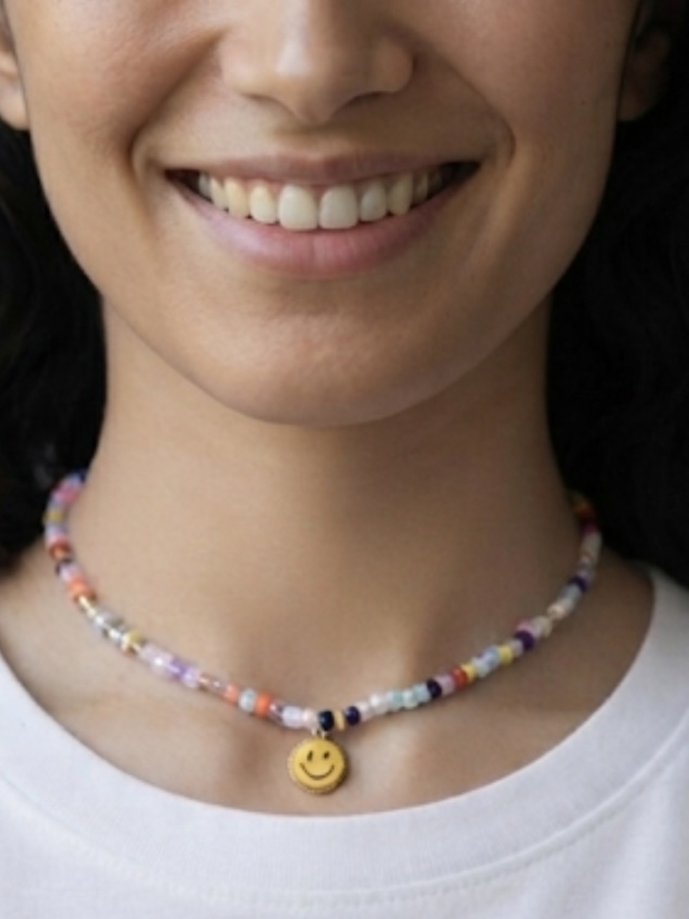 Smiley Face Beaded  Necklace in Multicolor - Cute Charm Accessory